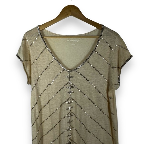 4 for $40 SALE! Soft Surroundings Linen Top w/Sequin Details, Cream, Size XS - Picture 2 of 10